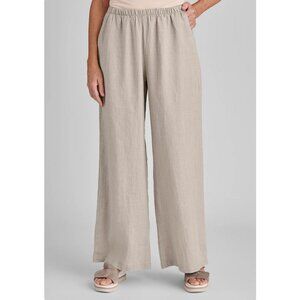 FLAX Flowing Pant Linen Pants With Elastic Waist & Pockets Women's LARGE Natural